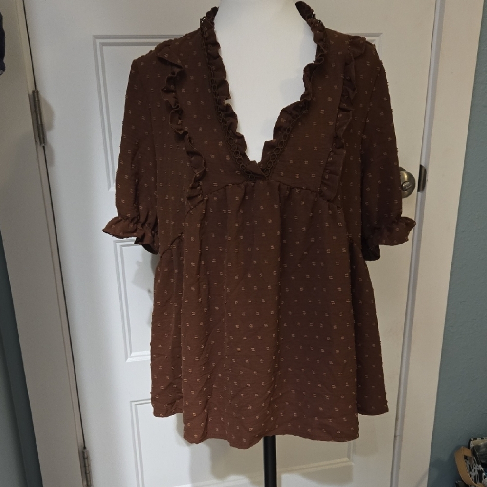 Brown Ruffled Women's Top
